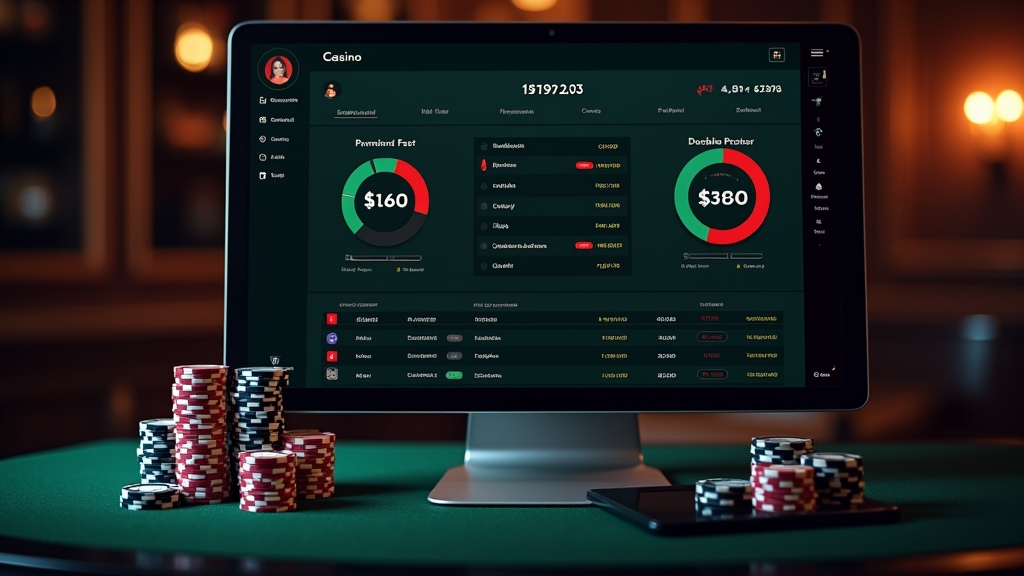 Reviewscherm met snelle en trage betalingen in een donkere casinostijl