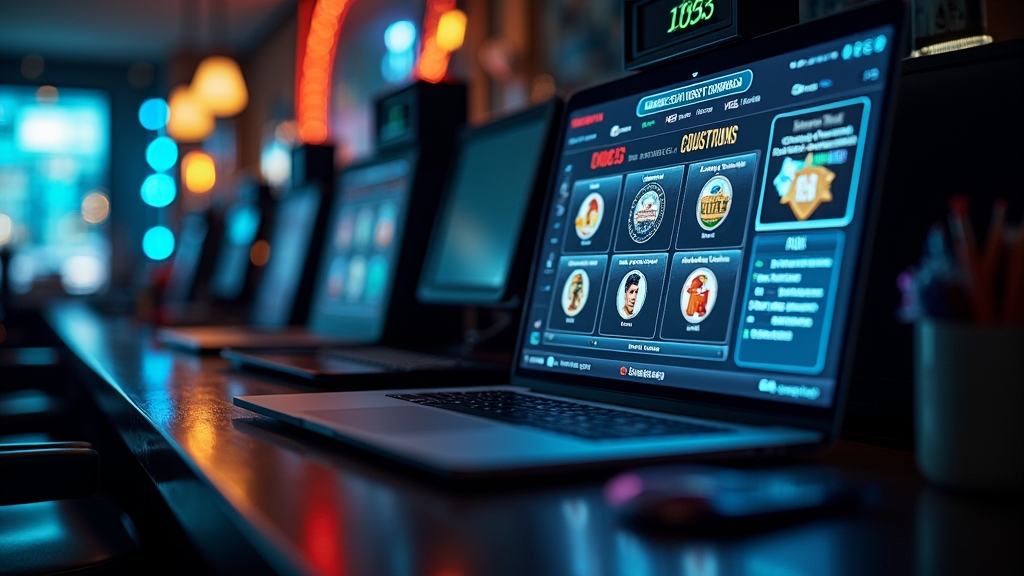 Scherm met betaalmethoden en bonusvoorwaarden in een donkere casinoruimte