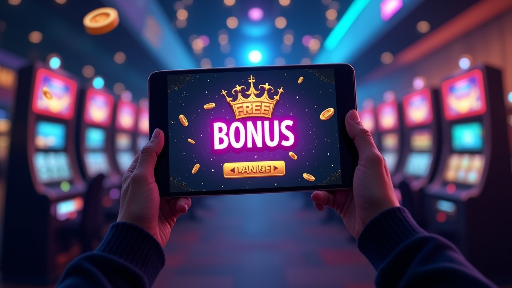 Speler ziet een gratis bonussaldo op een scherm naast speelautomaten